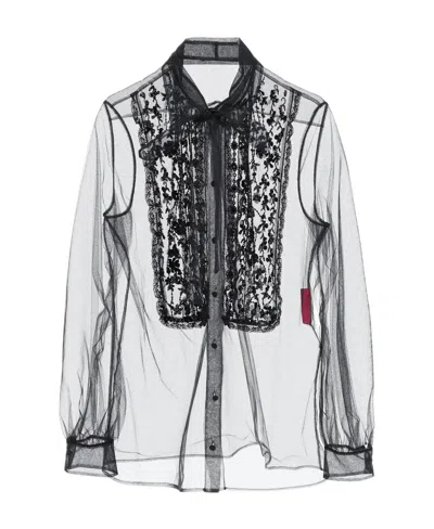 Valentino Lace-embroidered Sheer Top In Black