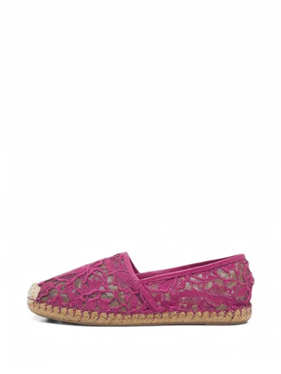 Pre-owned Valentino Garavani Lace Espadrille Flats In Pink
