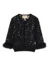 Valentino Feather-trimmed Cotton Corded Lace Cardigan In Black