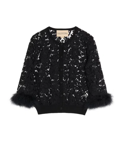 VALENTINO VALENTINO LACE FEATHER-TRIM CARDIGAN