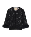 Valentino Feather-trimmed Cotton Corded Lace Cardigan In Black