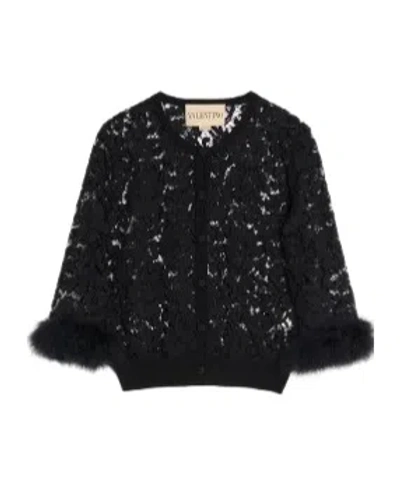 VALENTINO LACE FEATHER-TRIM CARDIGAN