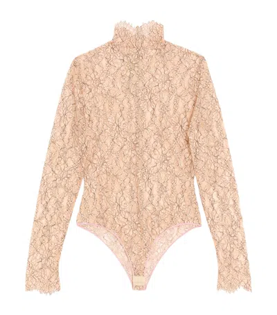 Valentino Lace Floral Bodysuit In Neutral