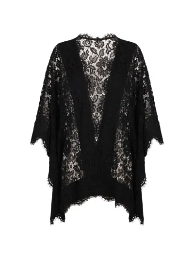 Valentino Lace Fringed Cape In Black