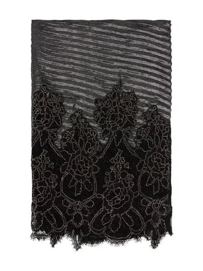 Valentino Lace Fringed Scarf In Black
