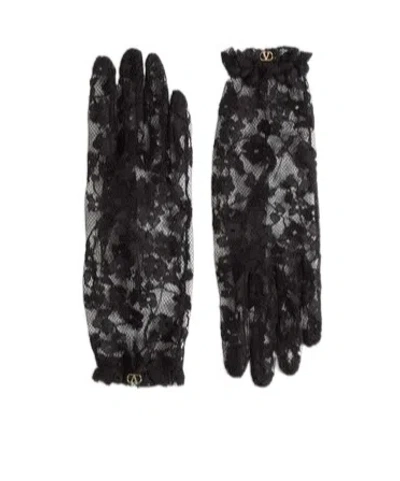 Valentino Garavani Floral-lace Gloves In Black