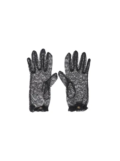 Valentino Garavani Lace Gloves "vlogo Signature" In Black