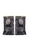 Valentino Lace Gloves With Leather Profiles In Animal Print