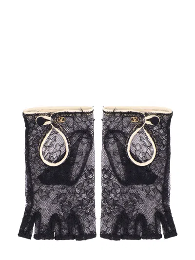 Valentino Garavani Lace Gloves With Leather Profiles