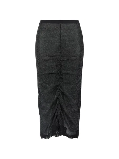 Valentino Knit Skirt Sheer Glitter Ruching Lace In Black