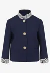Valentino Lace-insert Virgin Wool Jacket In Blue