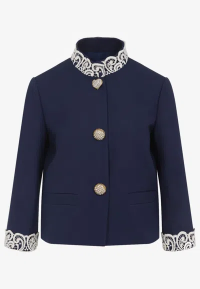 VALENTINO LACE-INSERT VIRGIN WOOL JACKET