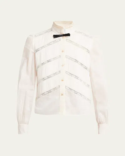 Valentino Lace-inset Pintuck Cotton Blouse