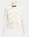 Valentino Lace-inset Pintuck Cotton Blouse In White