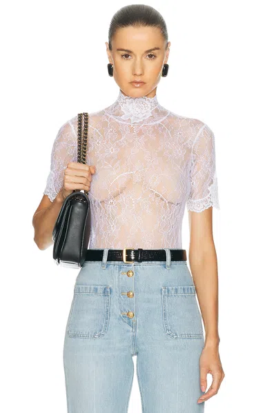 Valentino Lace Jersey Bodysuit Top In Bianco