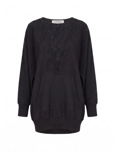 Valentino `lace` Jersey Sweatshirt In Black