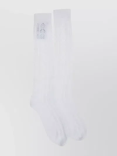 Valentino Lace Knee-high Socks Ribbed Cuffs In Yellow
