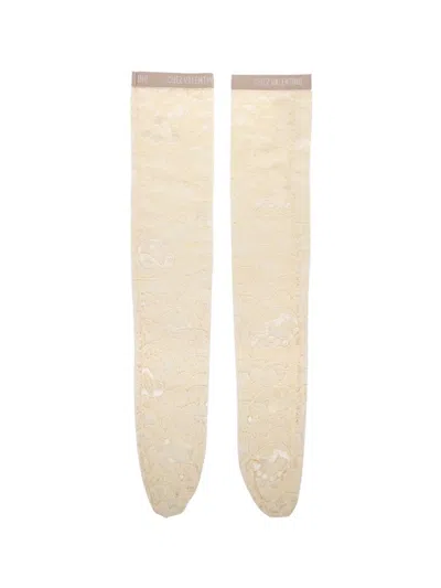 Valentino Lace Knee-highs In Neutral