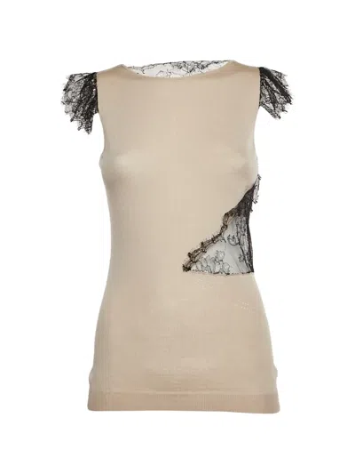 Pre-owned Valentino Lace Knit Tank Top In Neutral