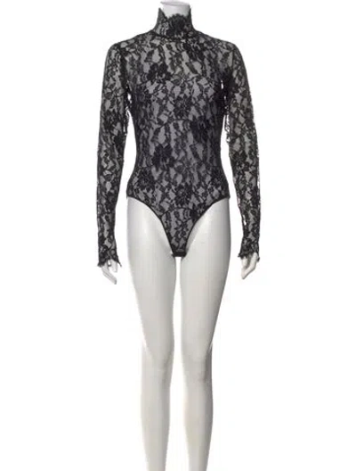 Pre-owned Valentino Lace Lace Pattern Bodysuit In Black