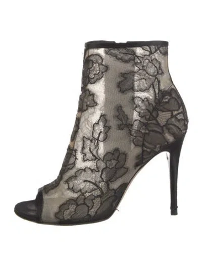 Pre-owned Valentino Garavani Lace Lace Trim Embellishment Boots In Black