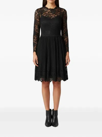 Pre-owned Valentino Lace Lambskin Leather Midi Dress In Black