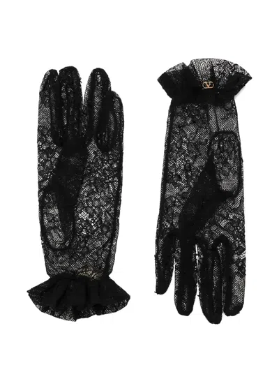 Valentino Garavani Vlogo Lace Gloves In Black