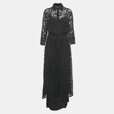 Pre-owned Valentino Lace Maxi Shirt Dress L In Black