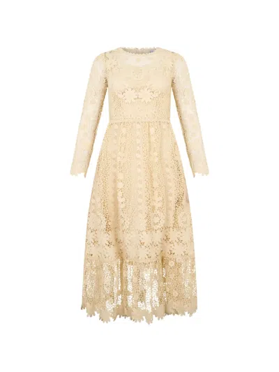 Valentino Lace Midi Dress In Neutral