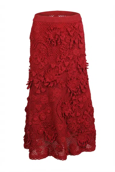 Valentino Lace Midi Skirt In Red
