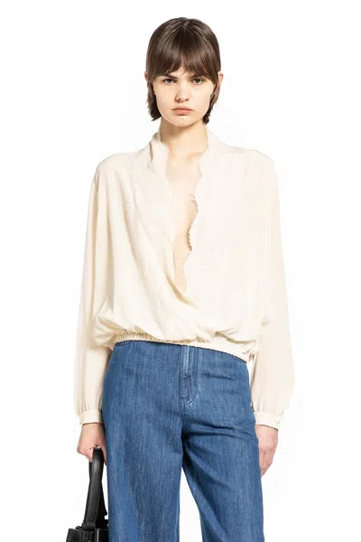 Valentino Lace Neck Blouse In White