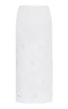 Valentino Lace Organza Midi Pencil Skirt In White