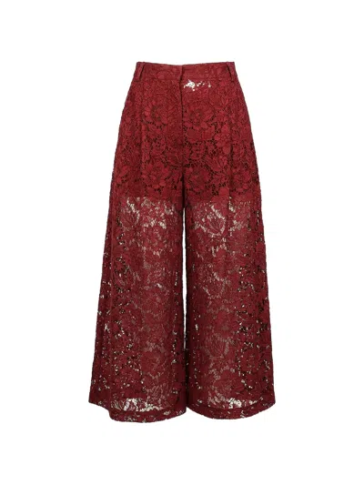 Valentino Lace Palazzo Pants In Burgundy