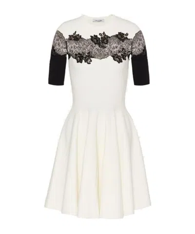 Valentino Lace-panel A-line Dress In White