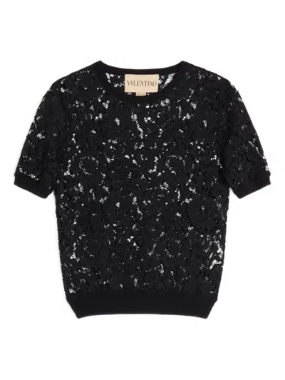 Valentino Cotton And Lace Top Woman Black Xs
