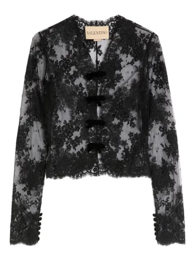 Valentino Lace-panel Top In Black