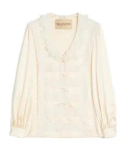 Valentino Lace-paneled Crepe-satin Shirt