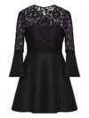 Valentino Lace-paneled Flared Dress In Black
