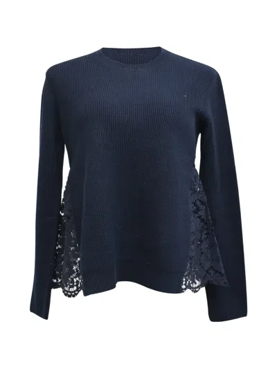 Pre-owned Valentino Lace-paneled Sweater In Blue
