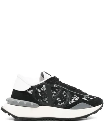Pre-owned Valentino Garavani Lace-panelled Logo-detail Sneakers In Black