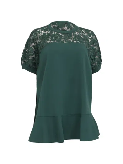 Pre-owned Valentino Lace-panelled Peplum Top In Green