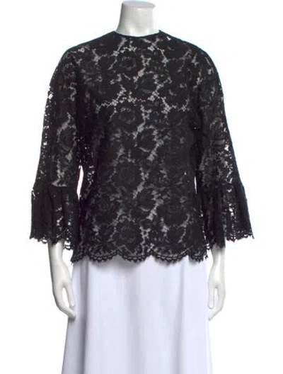 Pre-owned Valentino Lace Pattern Crew Neck Blouse In Black