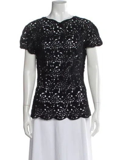 Pre-owned Valentino Lace Pattern Crew Neck Blouse In Black