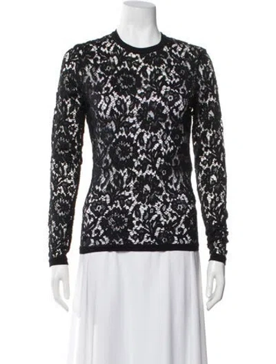Pre-owned Valentino Lace Pattern Crew Neck Blouse In Black