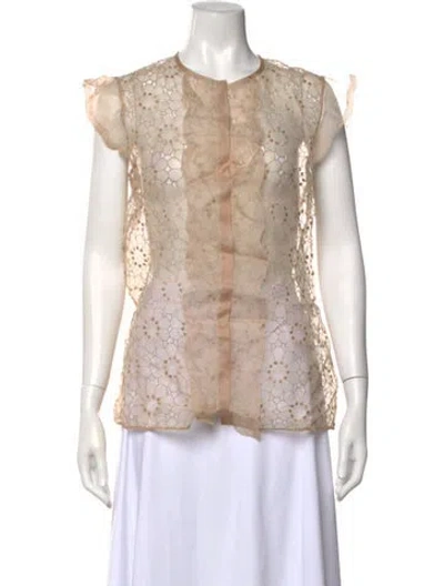 Pre-owned Valentino Lace Pattern Crew Neck Blouse In Neutral