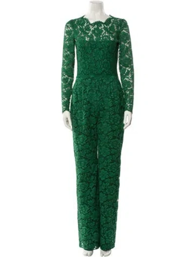 Pre-owned Valentino Lace Pattern Crew Neck Jumpsuit In Green