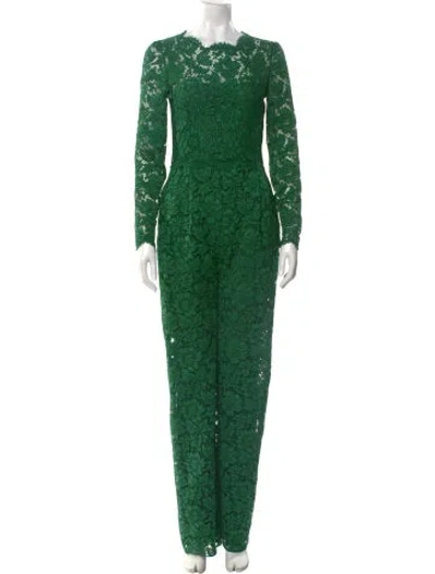 Pre-owned Valentino Lace Pattern Crew Neck Jumpsuit In Green