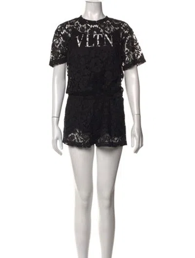 Pre-owned Valentino Lace Pattern Crew Neck Romper In Black