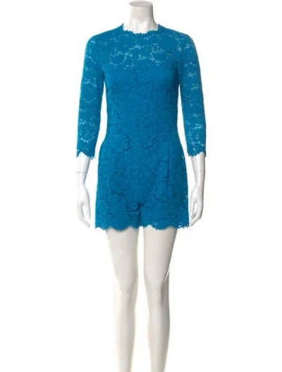 Pre-owned Valentino Lace Pattern Crew Neck Romper In Blue