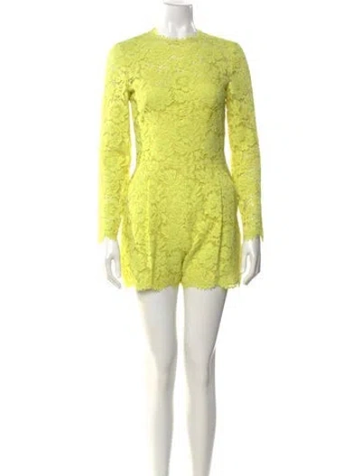 Pre-owned Valentino Lace Pattern Crew Neck Romper In Yellow